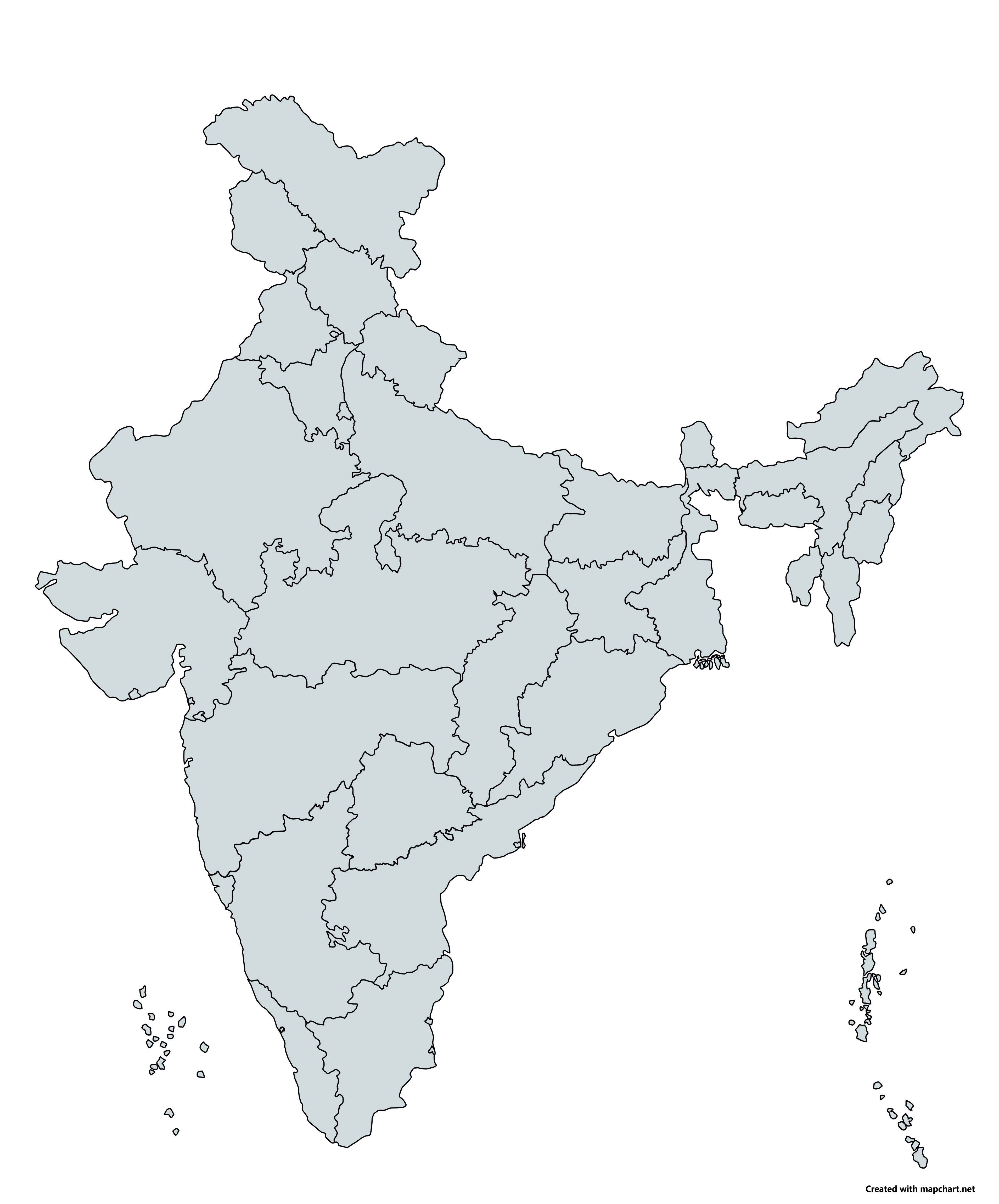Administrative outline map of India showing State and Union Territory boundaries